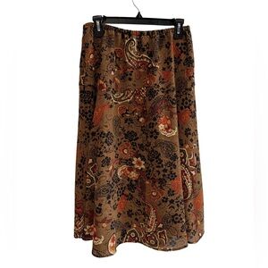 Brown Paisley-Print Midi Skirt